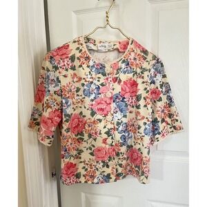 VTG Lanz Floral Blouse Cottagecore Boho Shabby Chic Retro Garden (modificated)